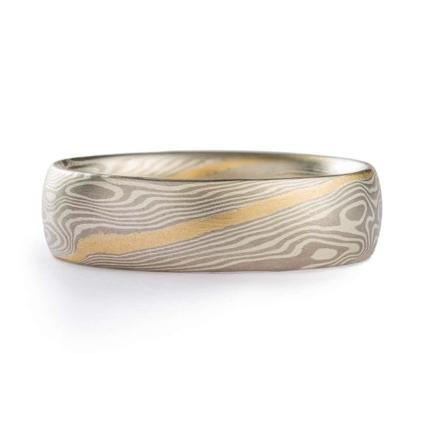 Ash, Low Dome, Satin, Twist, Yellow Gold Stratum