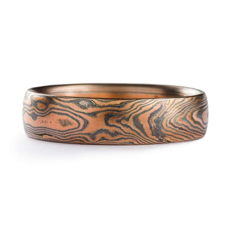 Rustic Red Gold Mokume Gane Wedding Band or Ring - Image 3