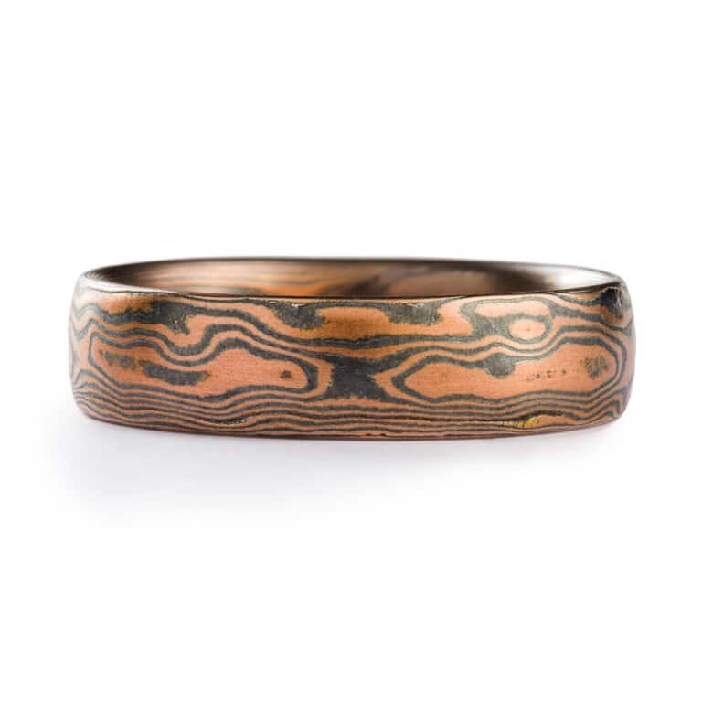 Rustic Red Gold Mokume Gane Wedding Band or Ring - Image 2