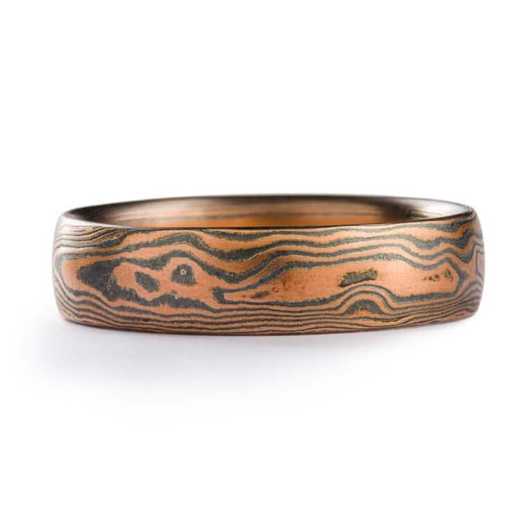 Rustic Red Gold Mokume Gane Wedding Band or Ring