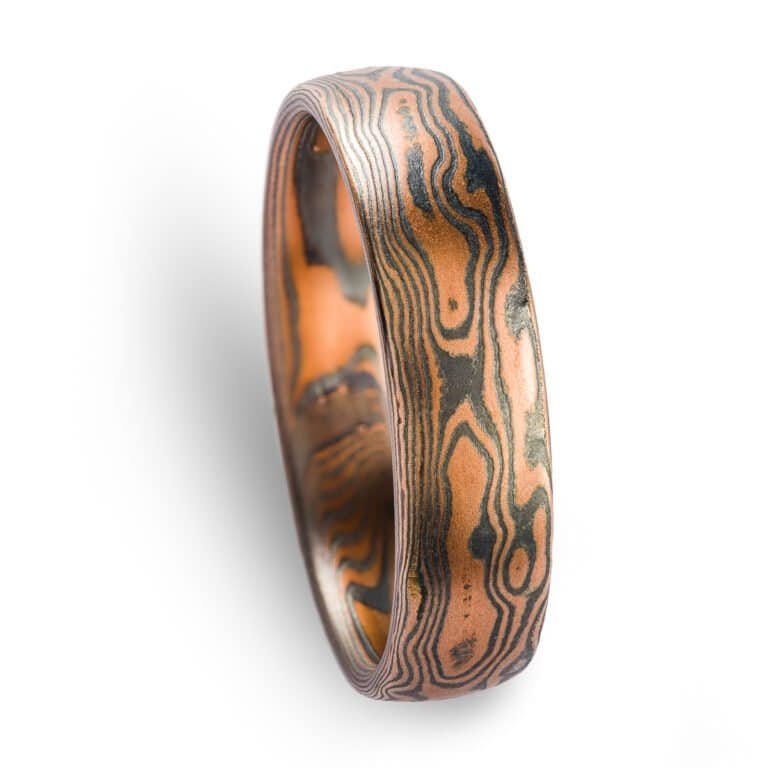 Rustic Red Gold Mokume Gane Wedding Band or Ring - Image 4