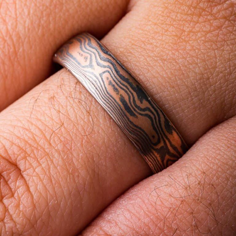 Rustic Red Gold Mokume Gane Wedding Band or Ring - Image 5