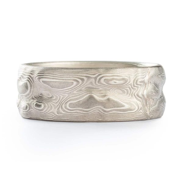 textured mokume gane ring made in Arn Krebs Guri Bori pattern inspired by topography and mountain ranges, made with silver and palladium