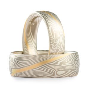 14k Yellow Gold Stratum, Ash, Low Dome, Satin, Twist