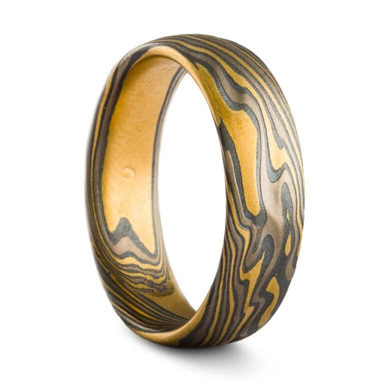 Mokume Gane Kazaru Rings or Wedding Band Set in Twist Pattern and Flare Palette