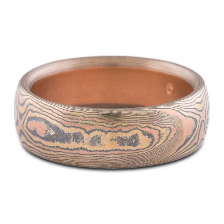 mokume gane wedding ring or band fire palette woodgrain pattern