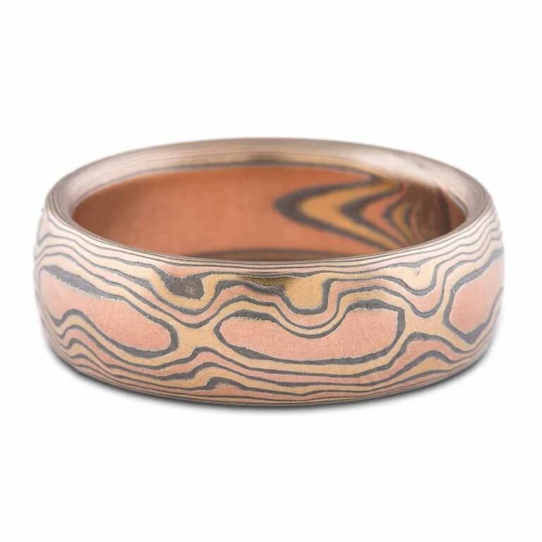 mokume gane wedding ring or band fire palette woodgrain pattern