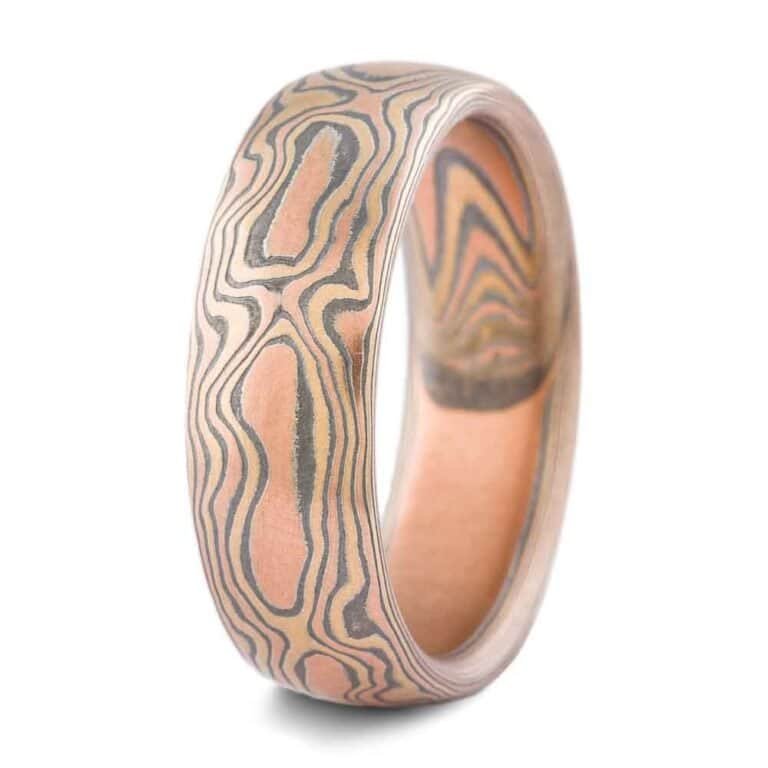 mokume gane wedding ring or band fire palette woodgrain pattern