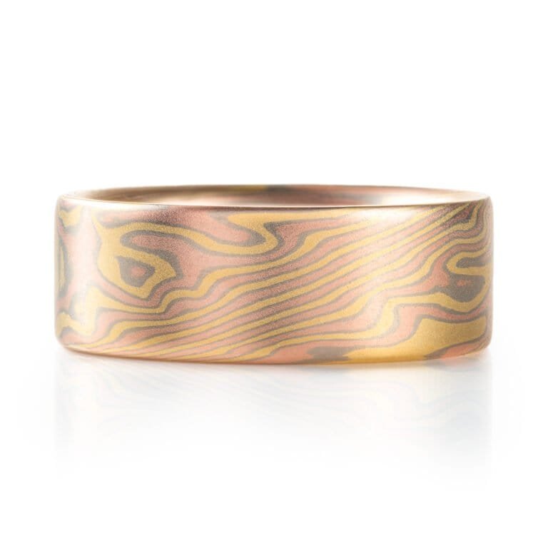 mokume gane all gold ring with flat profile in twist pattern