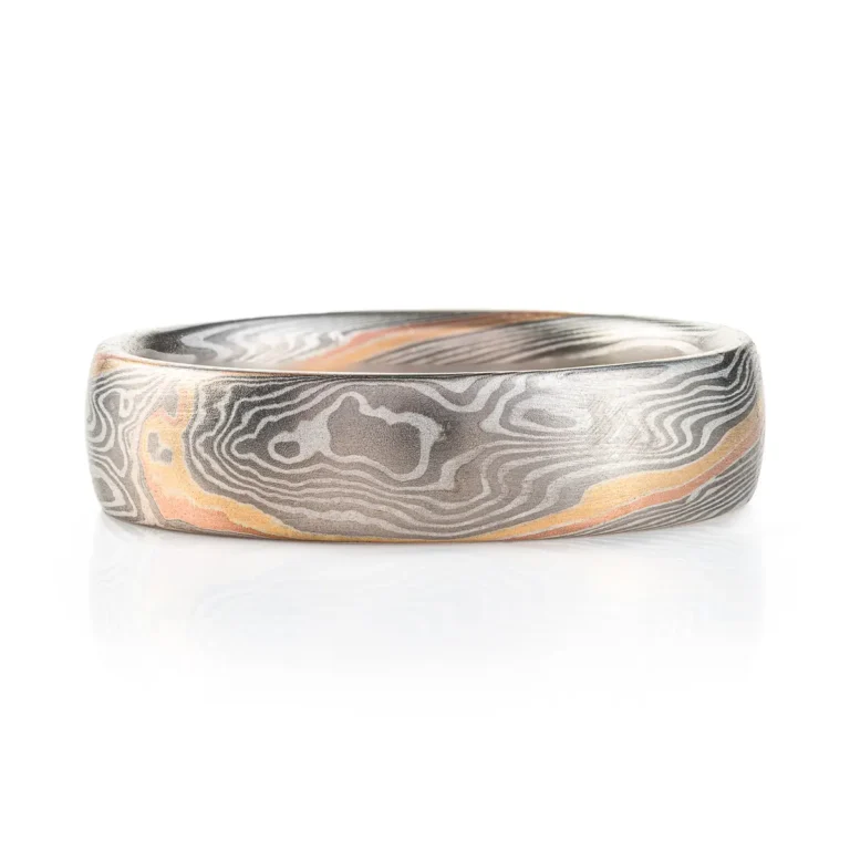 specialty mokume gane band with double stratum accent