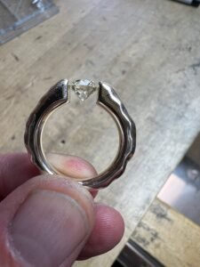 side profile of a tension set mokume gane ring