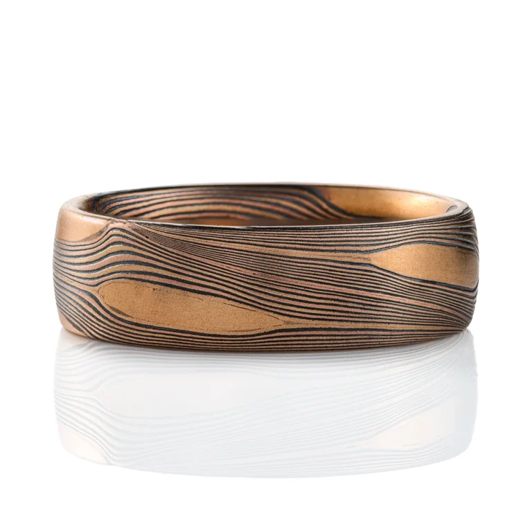 Rustic Wedding Band in Mokume Flow Pattern - Image 2