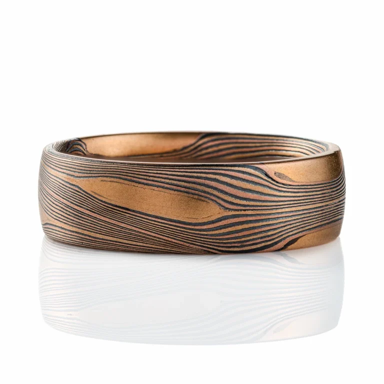 Rustic Wedding Band in Mokume Flow Pattern - Image 3