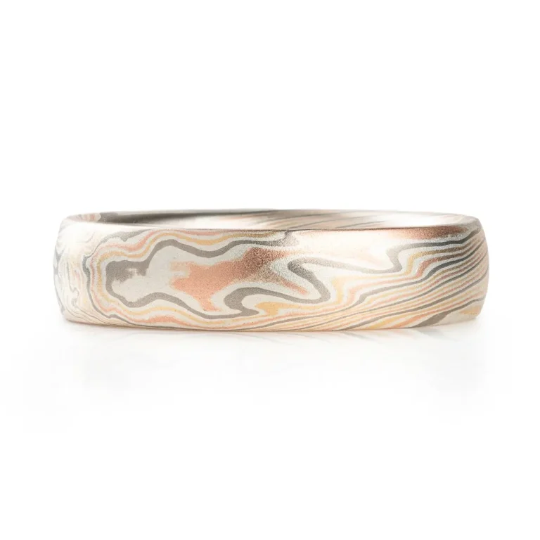 light colored mokume gane band, 5mm wide in a twist pattern