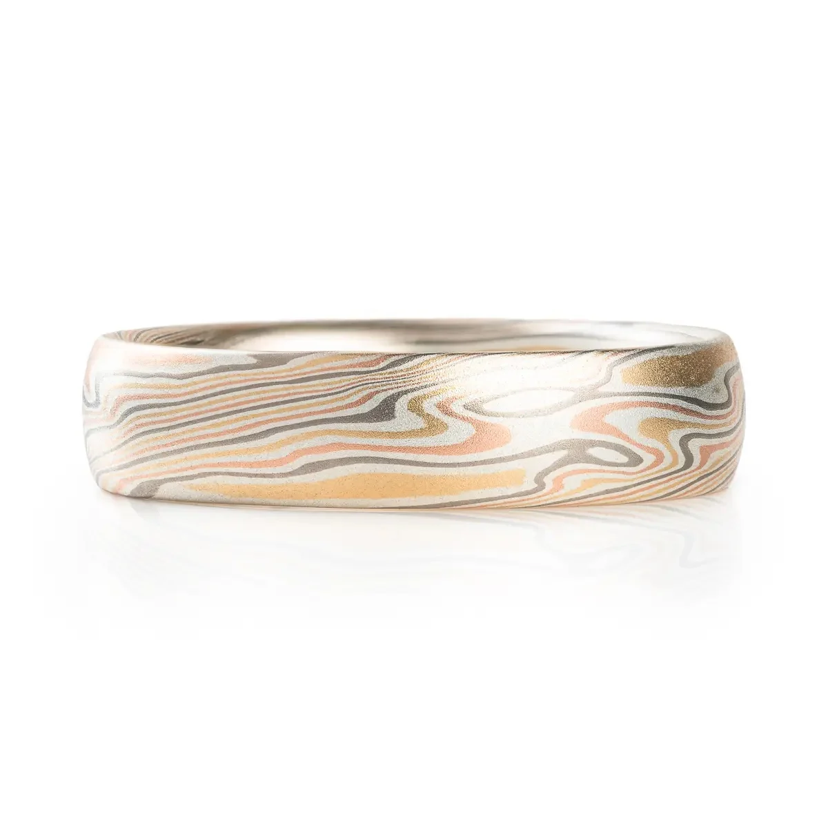 light colored mokume gane band, 5mm wide in a twist pattern