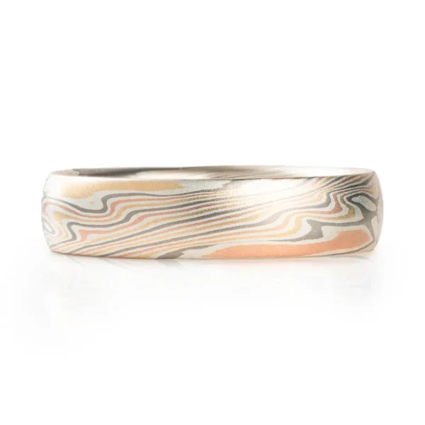 light colored mokume gane band, 5mm wide in a twist pattern