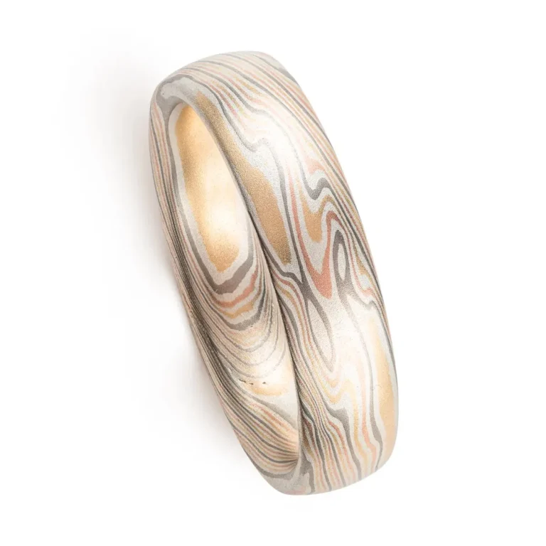 light colored mokume gane band, 5mm wide in a twist pattern