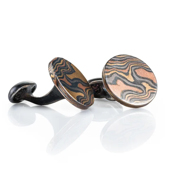 circular shaped mokume gane patterned cufflinks